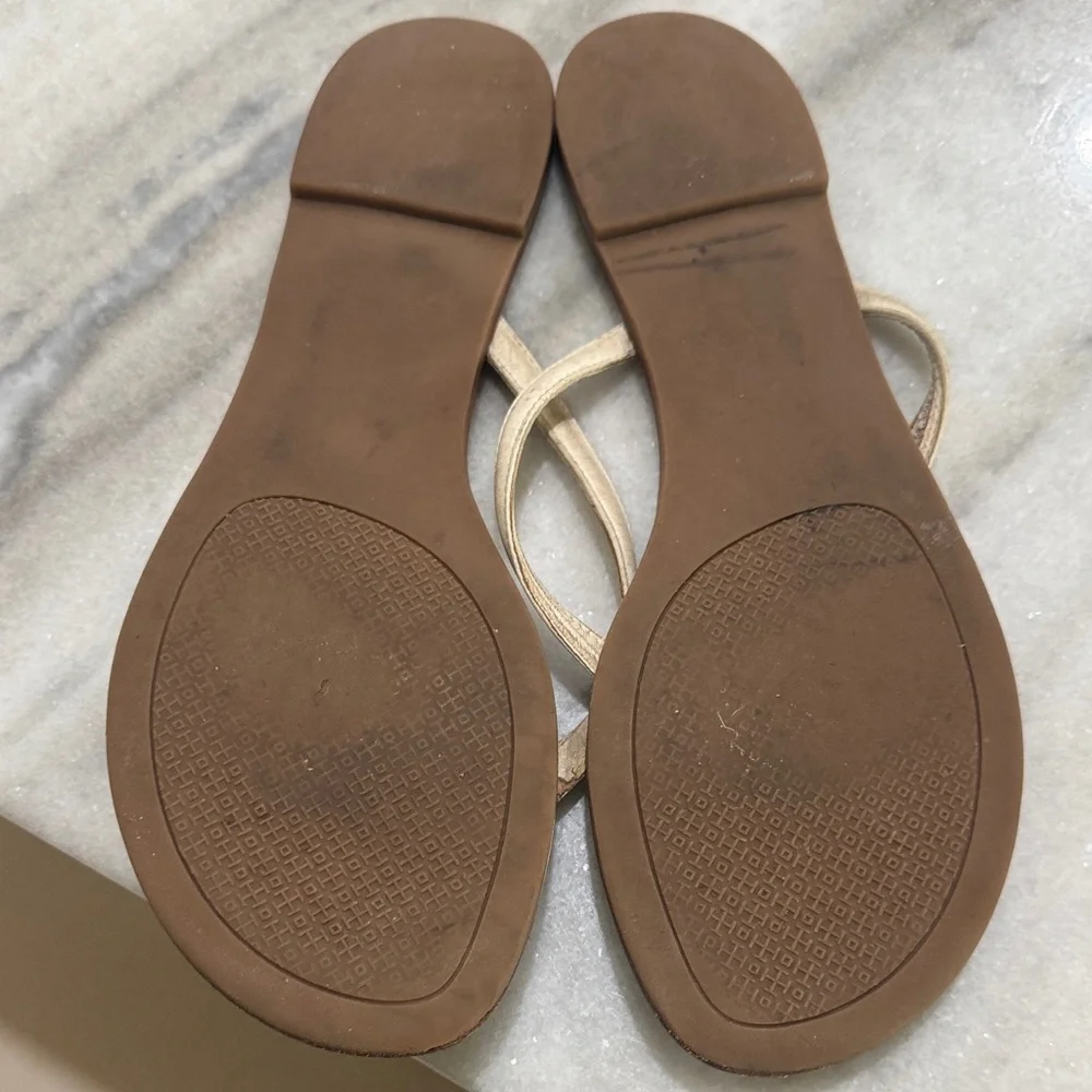 Tory Burch Brown Leather Flip Flop Sandals with Cream Straps